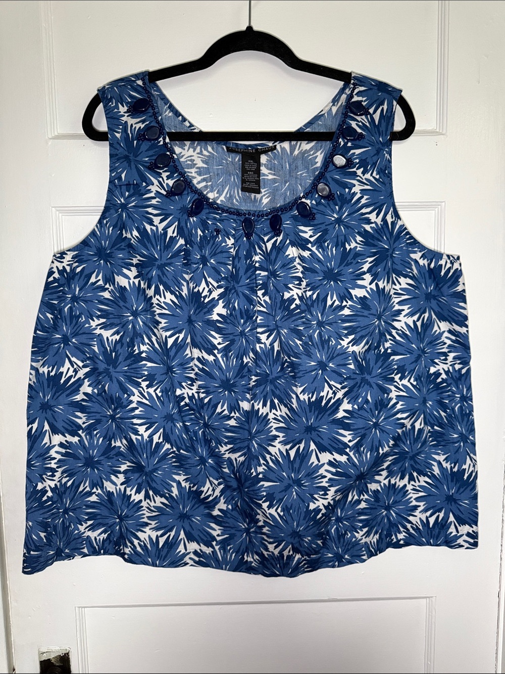 Josephine Chaus Blue and White Floral Scoop Neck‎ Tank 100% Cotton XXL